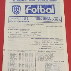 Program meci fotbal JIUL PETROSANI - "TRACTORUL" BRASOV (10.04.1988)