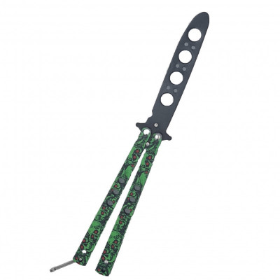 Cutit fluture Butterfly, Balisong 21.50cm, cap de mort verde M2, fara tais, de antrenament foto