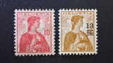 Elveția (Helvetia) 1907&ndash;1921 - "Bustul Helvetiei" (10 Rappen Roșu &amp; 13 Rappen Supratipar de Ajustare Tarifară) - Cod: -OD1