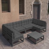 VidaXL Set mobilier grădină cu perne, 7 piese, negru, lemn masiv pin 3077183
