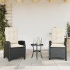 VidaXL Scaune de grădină rabatabile cu perne, 2 buc., negru, poliratan 365216