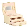 Cutie Bijuterii Springos Crem-Roz cu Oglinda si Cheie, Organizator Eleganta din Piele Ecologica
