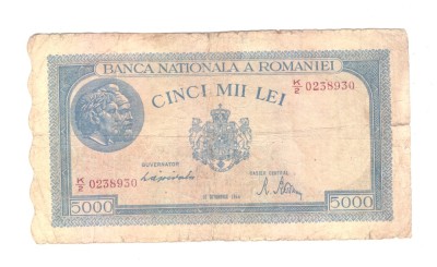 Bancnota 5000 lei 10 octombrie 1944, circulata, stare relativ buna foto
