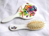 set perie de par si oglinda cu buchet de panselute 32666