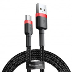 Cablu Baseus Cafule Sârmă împletită Din Nailon Durabil USB / USB-C QC3.0 2A 3M Negru-roșu (CATKLF-U91)