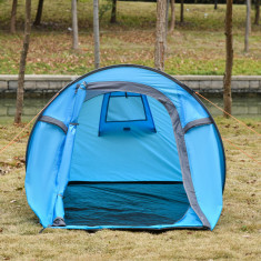 Outsunny Cort Camping 2 Persoane, Cort Automat Pop-up Iglu, 220x108x110 cm, Albastru
