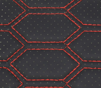 Material imitatie piele tapiterie hexagon cu gaurele negru/cusatura rosie Cod: Y03NR Automotive TrustedCars foto