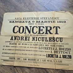 Bilet Concert dat de Baritonul Andrei Niculescu, 1919