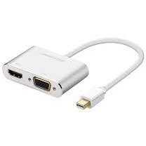 ADAPTOR video Ugreen, MD115, mini DP(T) la 1 x VGA(M) 1080P/60Hz si 1 x HDMI(M) 4K/30Hz, metalic, alb 20421 (timbru verde 0.8lei) - 6957303824212