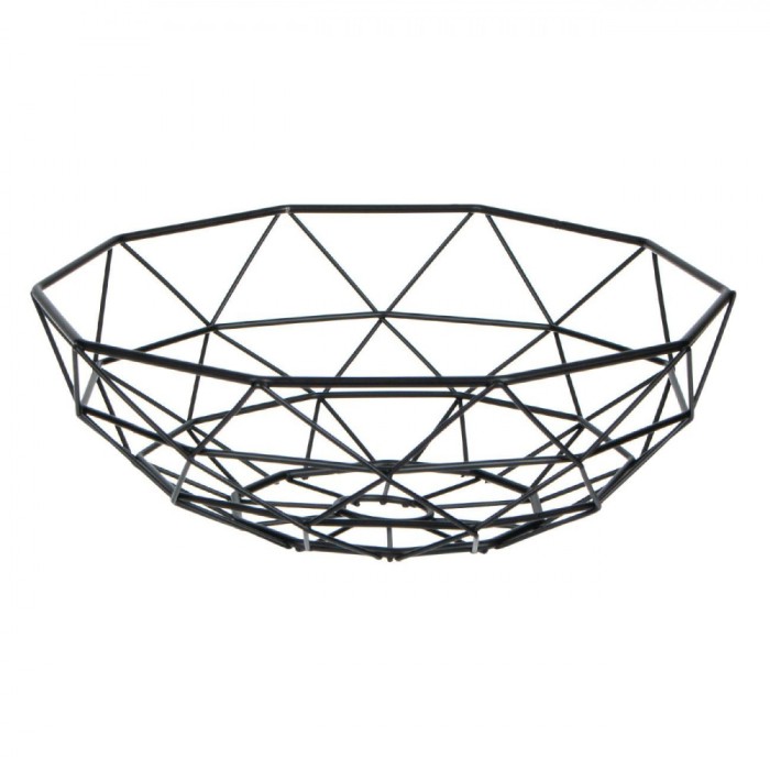 Fructieră Metalică, Model Triunghiuri, Diametru 26cm, &Icirc;nălțime 10cm, Negru