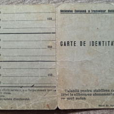 Carte de identitate Societatea Comunala a Tramvaielor Bucuresti// STB 1939