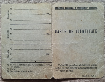 Carte de identitate Societatea Comunala a Tramvaielor Bucuresti// STB 1939 foto