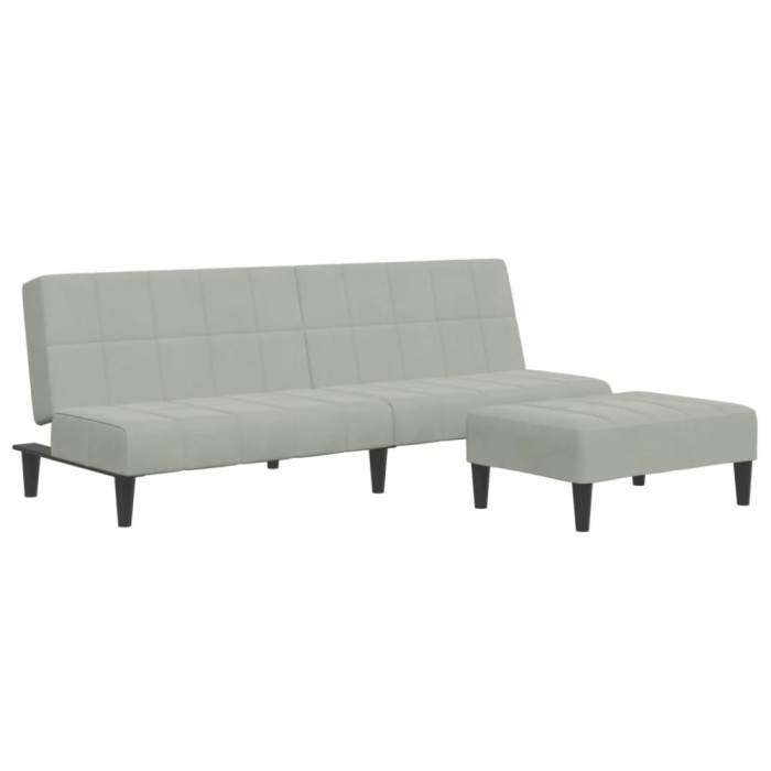 Canapea extensibila cu taburet, 2 locuri, gri deschis, catifea
