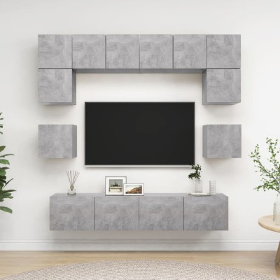 Gossi set de dulapuri tv, 8 piese, gri beton, lemn prelucrat foto