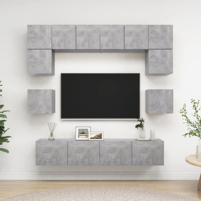 Gossi set de dulapuri tv, 8 piese, gri beton, lemn prelucrat