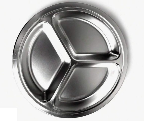 Farfurie inox 3 compartimente, diametru 25.5 cm