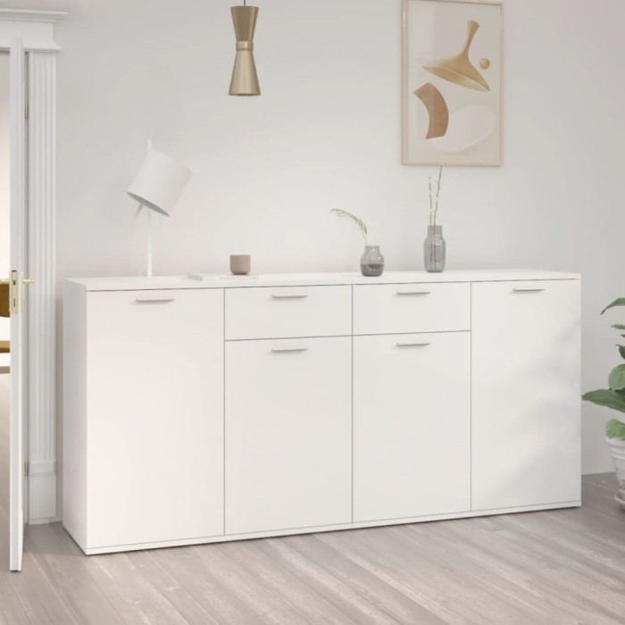 Servantă, alb extralucios, 160x36x75 cm, lemn prelucrat