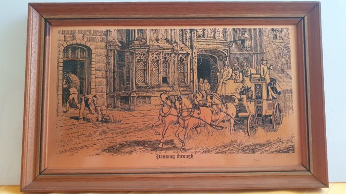 Tablou, METALOPLASTIE CUPRU Anglia, BASORELIEF, APLICA DECORATIVA INRAMATA