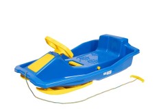 Sanie bob extra LARGE No. 1, Marmat, cu 2 schiuri, volan si frana, albastru
