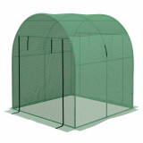 Outsunny Sera Tip Tunel Din Polietilena Cu Usi Si Ferestre Din Plasa, Cort Pentru Casa Cu Capac Din PE Rezistent UV Si Cadru De Otel, Verde 1,8x1,8x2m