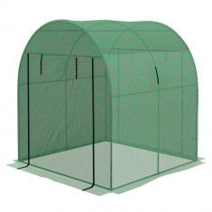 Outsunny Sera Tip Tunel Din Polietilena Cu Usi Si Ferestre Din Plasa, Cort Pentru Casa Cu Capac Din PE Rezistent UV Si Cadru De Otel, Verde 1,8x1,8x2m