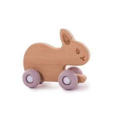 Jucarie iepure pe roti Bo Jungle din lemn, roz