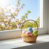 Decoratiune de Paste - oua cu iarba de hartie - culori pastel - 4 x 6 cm - 6 buc