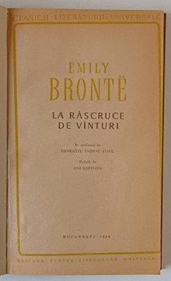 LA RASCRUCE DE VANTURI , roman de EMILY BRONTE , 1964 *EDITIE RELEGATA foto