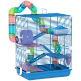 PawHut Cușcă pentru Hamsteri pe 5 Nivele cu Tuburi și Roată din Metal și Plastic Albastru | Aosom Romania