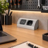 Priză de blat Orno OR-AE-1310(GS), 1 priză + 2 USB, argintiu/alb