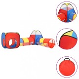 Cort Joacă Copii Multicolor vidaXL, 190x264x90 cm, 3 in 1: Cort Cub, Piramidal, 2 Tuneluri, Poliester, Geantă Transport