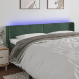 Cumpara ieftin Tăblie de pat cu LED, verde &icirc;nchis, 183x16x78/88 cm, catifea