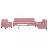 Gossi set de canapele cu perne, 3 piese, roz, catifea