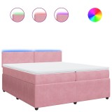 Cumpara ieftin Pat box spring cu saltea, roz, 200x200 cm, catifea