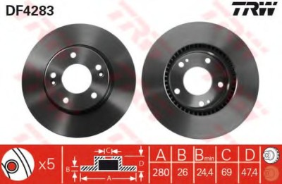 Disc frana HYUNDAI SONATA VI (YF) (2009 - 2016) TRW DF4283 foto