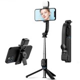 Selfie stick Bluetooth cu trepied si LED Asteroid GSM C01s, 107cm