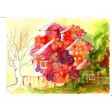 E119. Tablou original, Smoc de case, 2023, acuarela, hartie, neinramat, 21x29cm