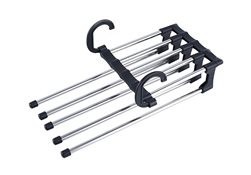 Umeraș pentru pantaloni, 6 perechi, extensibil, metal, negru/argintiu foto