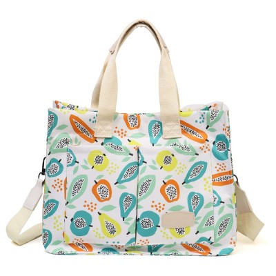 Geanta de mana/umar, multifunctionala, flippy, inchidere cu capsa, imprimeu fructe, material textil, 33.5 x 25 x 14.5 cm, multicolor foto