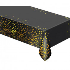 Fata de masa din folie B&C, neagra cu buline auriu, 137x183 cm