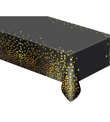 Fata de masa din folie B&amp;amp;C, neagra cu buline auriu, 137x183 cm foto