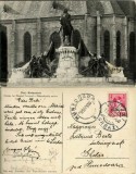 CP1784N Cluj-Kolozsv&aacute;r, Statuia lui Mateiul Corvinul &ndash; M&aacute;ty&aacute;skir&aacute;ly szobra, carte poștală circulată Ghelar, județul Hunedoara, 1930