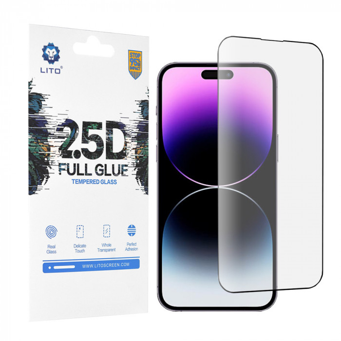 Folie pentru iPhone 14 Pro Max, Lito 2.5D FullGlue Glass, Black