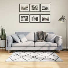 vidaXL Covor pufos &quot;PAMPLONA&quot; fire &icirc;nalte negru/crem modern 120x120 cm