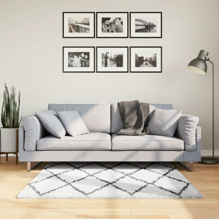Covor pufos &quot;PAMPLONA&quot; fire &icirc;nalte negru/crem modern 120x120 cm