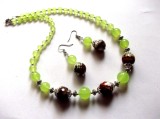 Set Colier &amp; Cercei Jad Verde și Agate Maronii | Pietre Semiprețioase Handmade | Colier cu Pietre Naturale