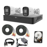 Sistem de supraveghere Uniview cu 2 camere 5MP, Audio, Infrarosu 20m, DVR Hibrid cu 4 canale 5MP, HDD, accesorii SafetyGuard Surveillance