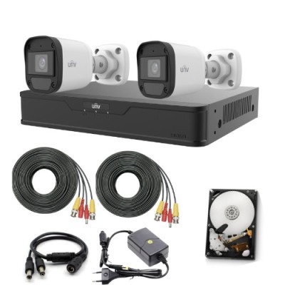 Sistem de supraveghere Uniview cu 2 camere 5MP, Audio, Infrarosu 20m, DVR Hibrid cu 4 canale 5MP, HDD, accesorii SafetyGuard Surveillance foto