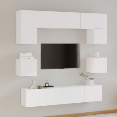 vidaXL Set dulap TV, 8 piese, alb, lemn prelucrat foto