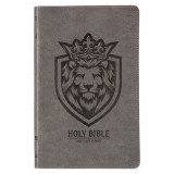 KJV Holy Bible, Gift Edition for Boys King James Version, Faux Leather Flexible Cover, Charcoal Gray Lion Emblem